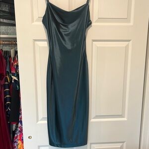 Teal Cowl Neck Sleeveless Midi Dress